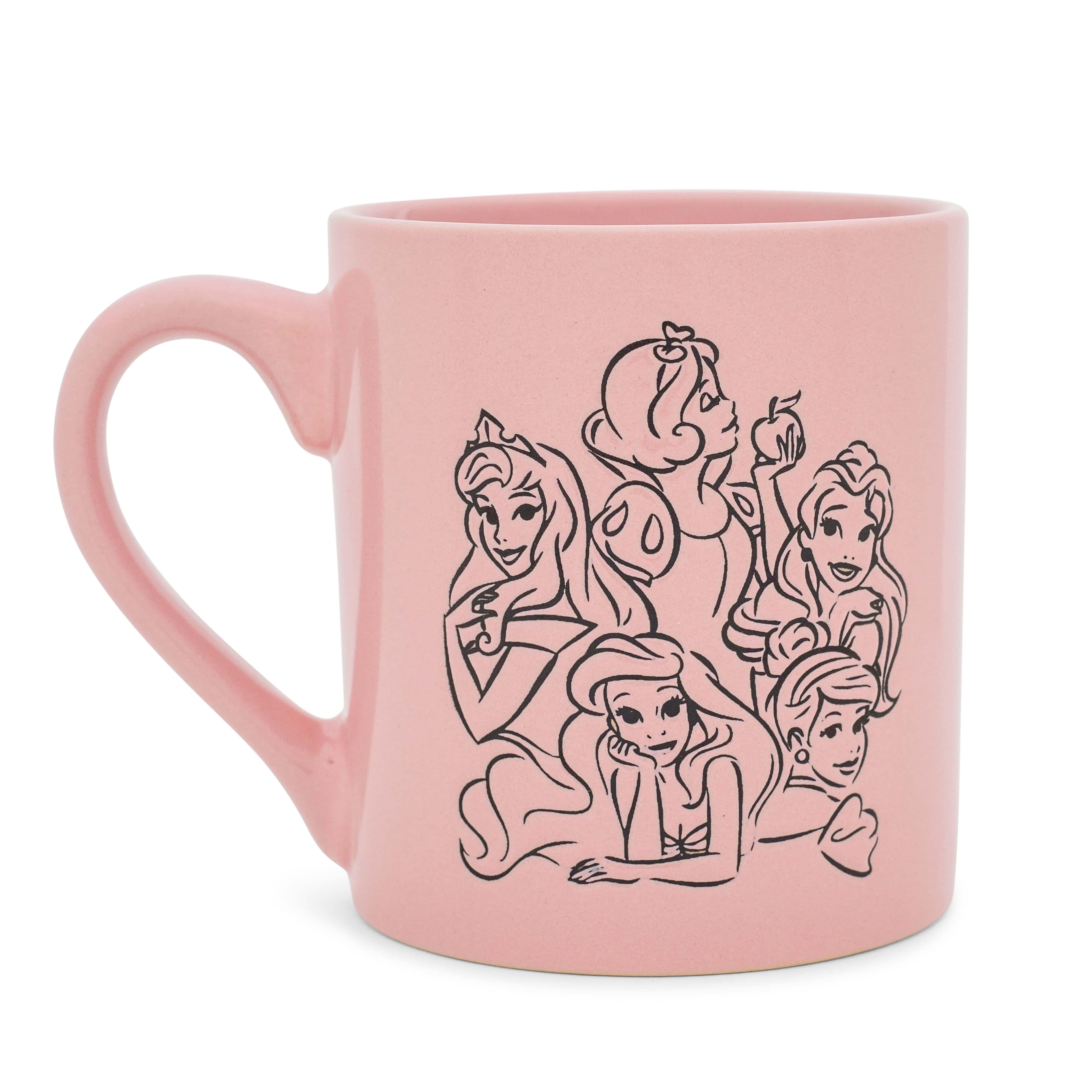 Front. Silver Buffalo - Disney Princess Pink Wax-Resist Ceramic Mug | Holds 14 Ounces - Pink.