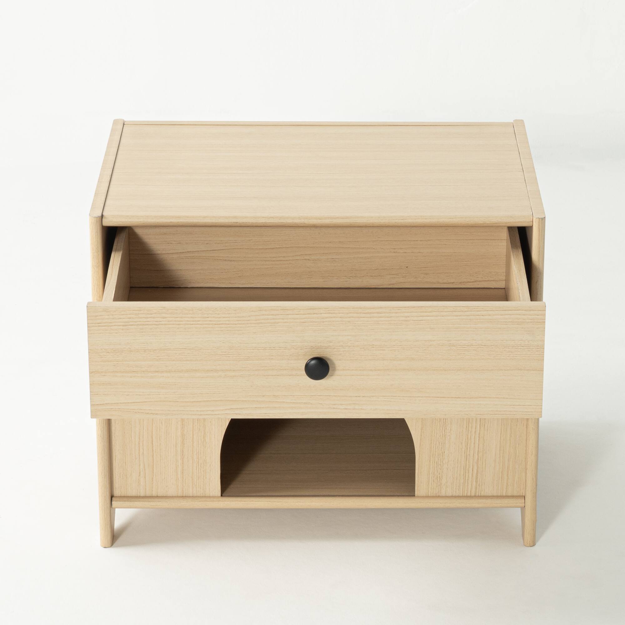 Alt View 4. Vaczon - 21.5" Solid Wood Nightstand with Drawer, Wood Veneer Bedside Table with Nickel Bail Pulls - Dark Cherry.