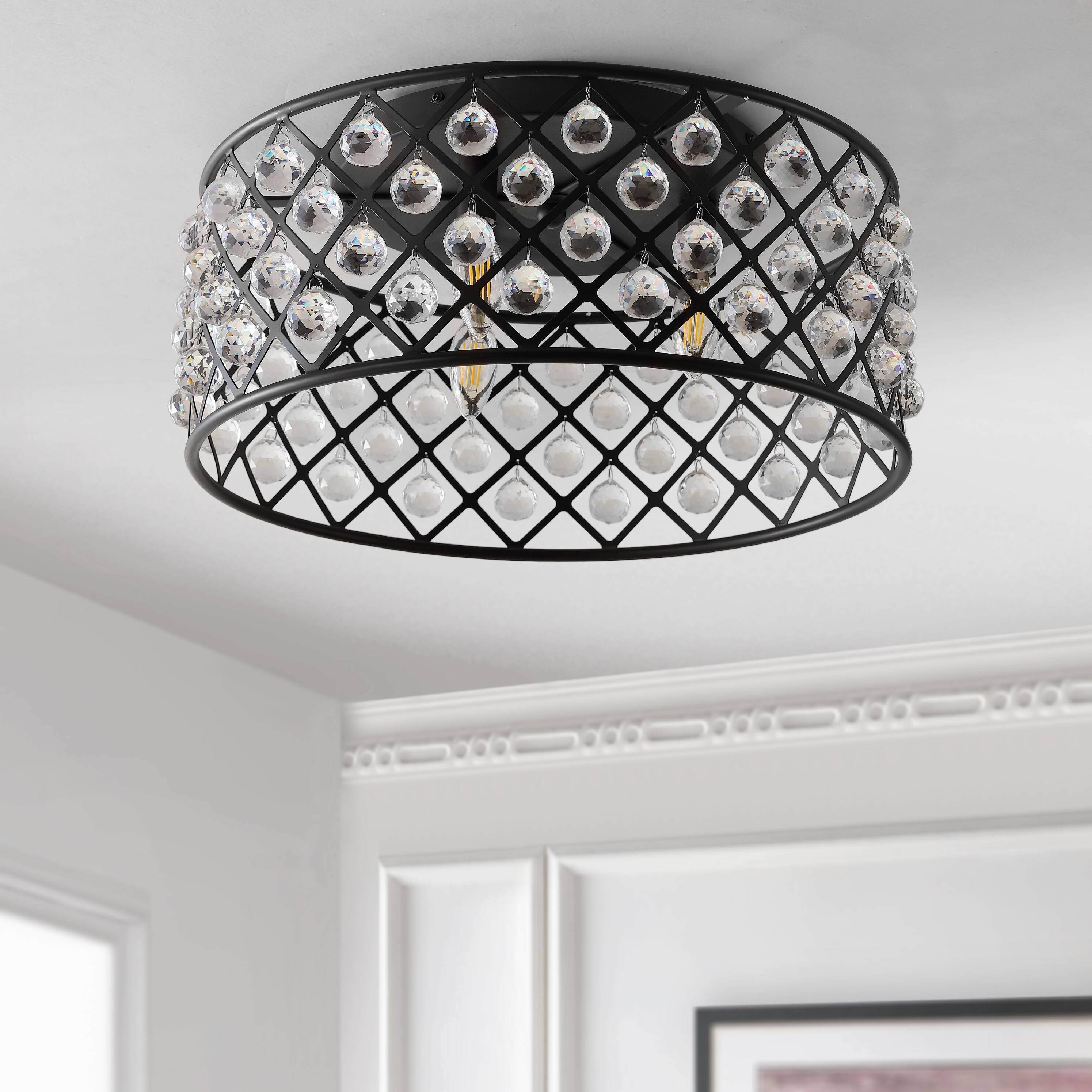 Alt View 4. Jonathan Y - Gabrielle 19" Metal/Crystal LED Flush Mount Ceiling Light, Oil Rubbed Bronze/Clear - Oil Rubbed Bronze / Clear.