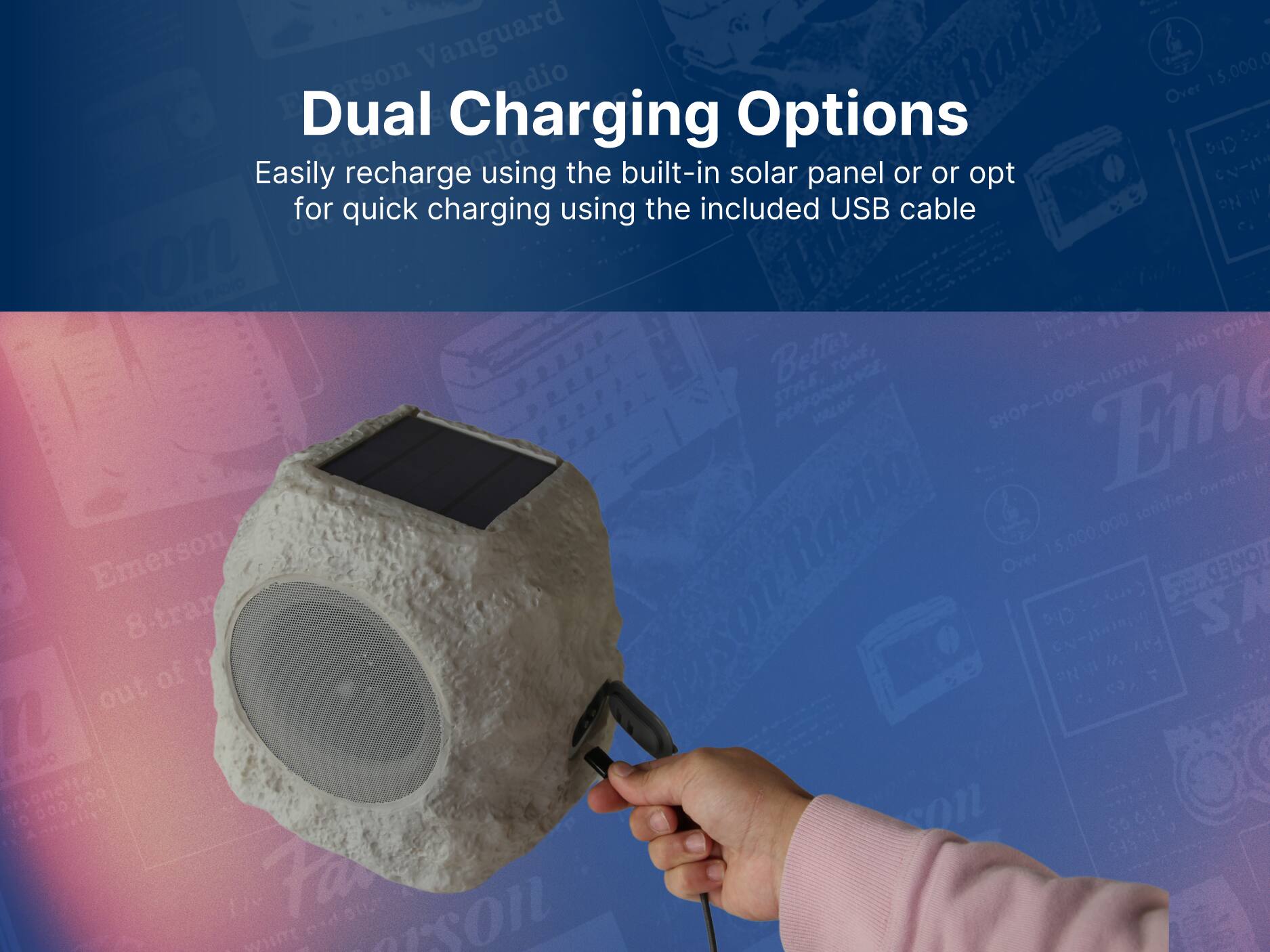 Dual Charging Options
Easily recharge using the built-in solar panel or opt for quick charging using the included USB cable