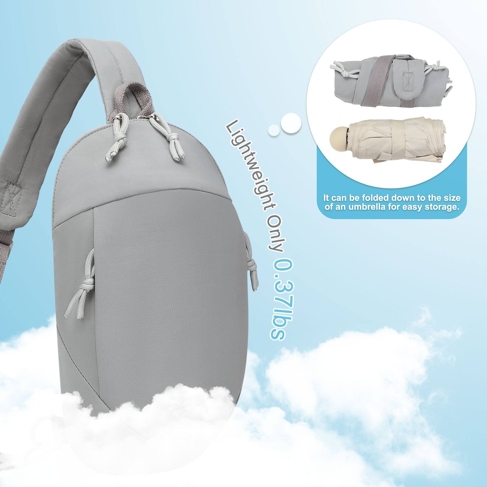 Lightweight Only 0.37lbs  
It can be folded down to the size of an umbrella for easy storage.