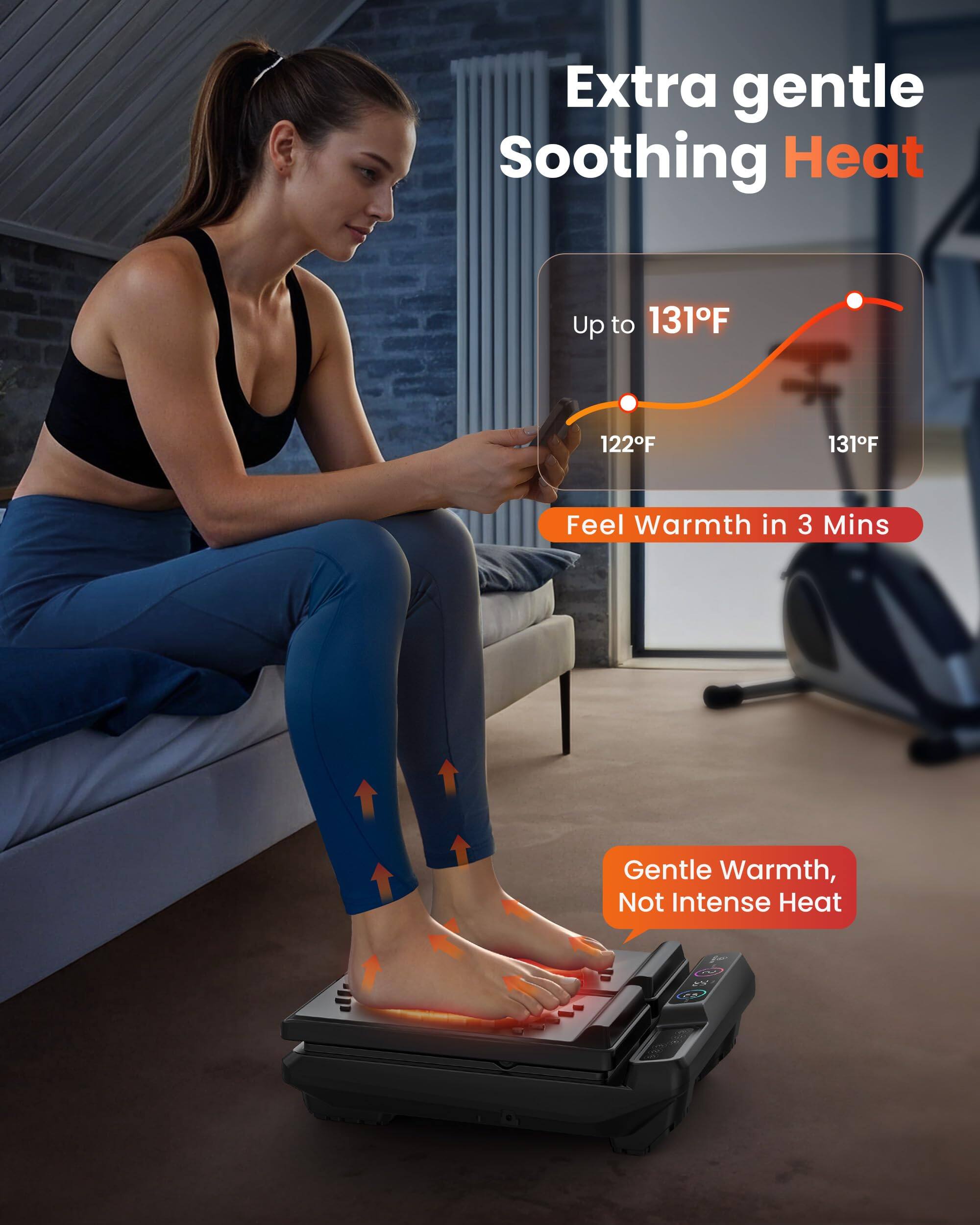 Extra gentle Soothing Heat

Up to 131°F

122°F 131°F

Feel Warmth in 3 Mins

Gentle Warmth, Not Intense Heat