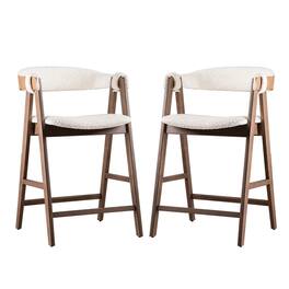 Manhattan Lane - Ebik Counter Stool Chair Set of 2, Walnut Brown Wood, Beige Boucle - Walnut Brown, Beige