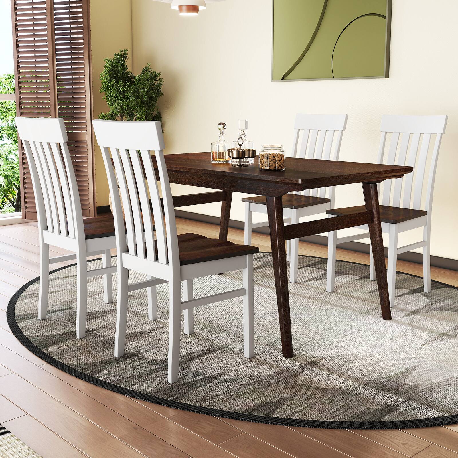 Alt View 1. Costway - Costway Dining Chairs Set of 4 with Slatted High Backrests Concave Seats Rubber Wood Legs - White.