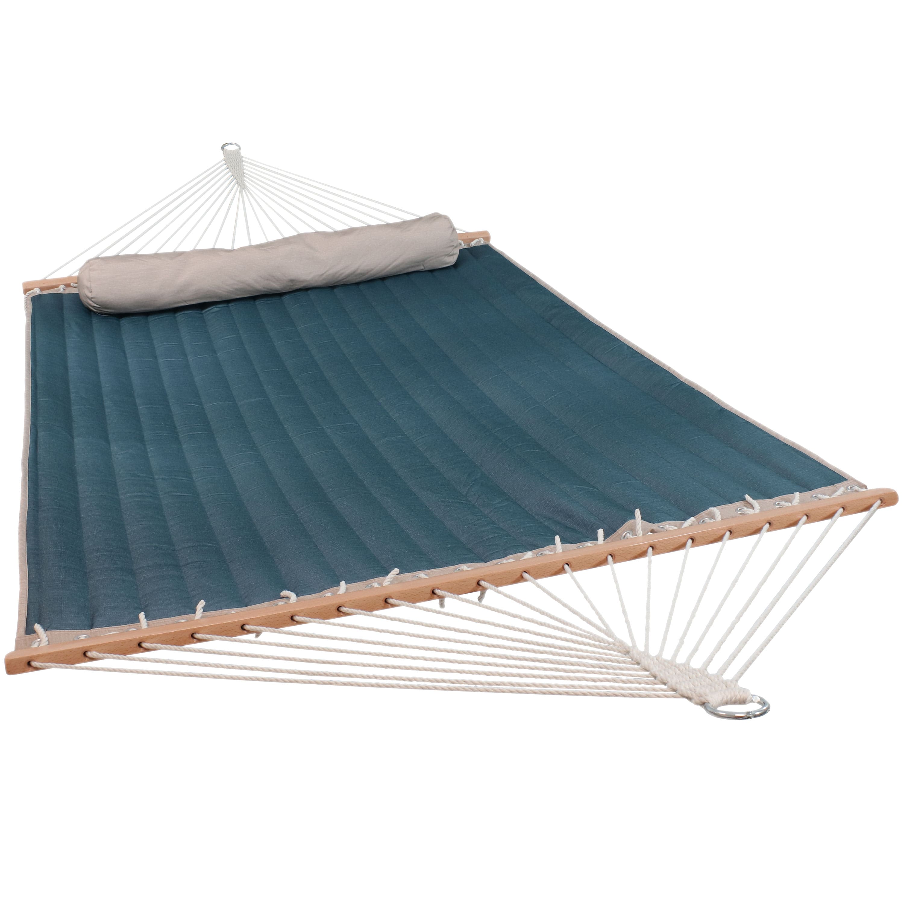 Front. Sunnydaze - Large Quilted Hammock with Spreader Bars and Pillow - Tidal Wave.