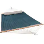 Front. Sunnydaze - Large Quilted Hammock with Spreader Bars and Pillow - Tidal Wave.