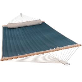 Sunnydaze - Large Quilted Hammock with Spreader Bars and Pillow - Tidal Wave
