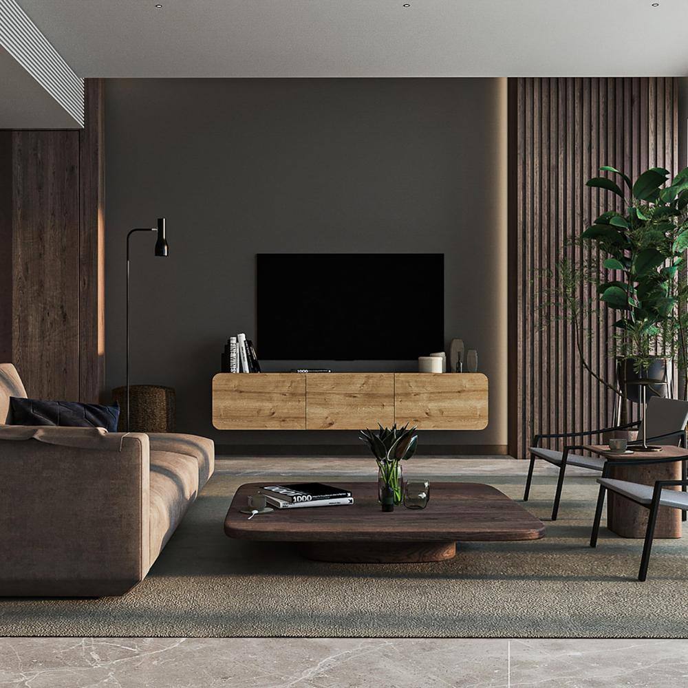 Alt View 4. Atelier Mobili - Oval Floating TV Stand Wall Mounted, Walnut - Brown.