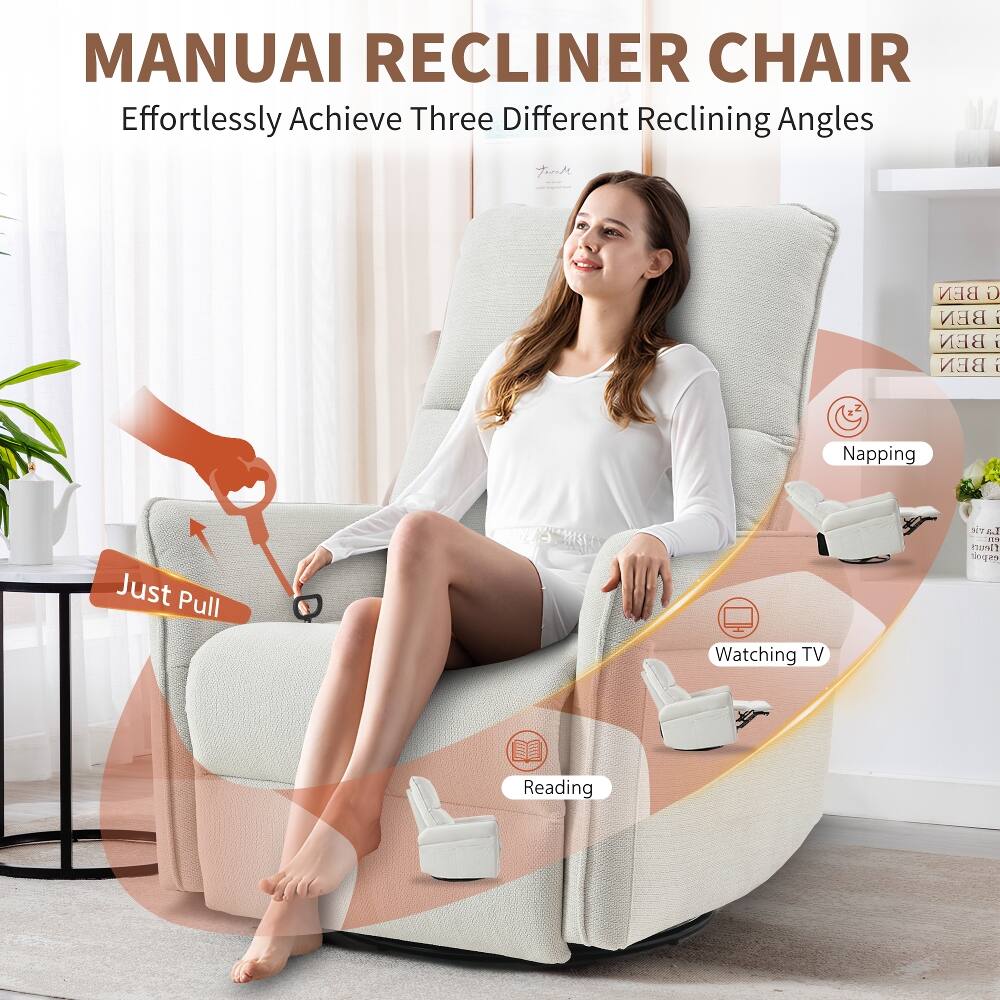 MANUAI RECLINER CHAIR  
Effortlessly Achieve Three Different Reclining Angles

Just Pull

Napping

Watching TV

Reading