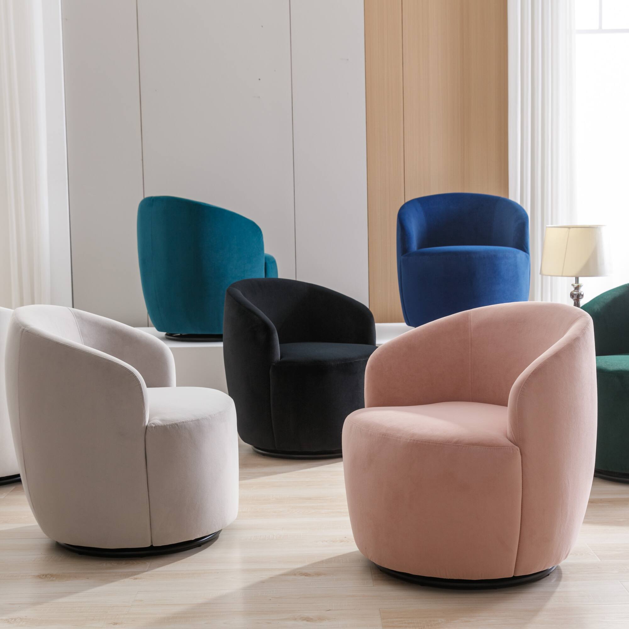 Angle. GOODSILO - Contemporary Velvet Swivel Accent Armchair with Ergonomic Design and 360-Degree Rotation - Gray.