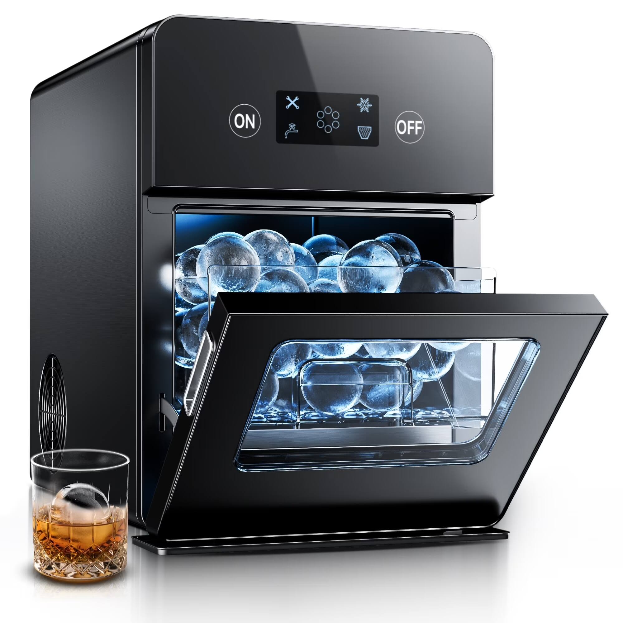 Front. Euhomy - Commercial Sphere Ice Ball Maker - 150 Pcs/Day Output with Self-Cleaning, Perfect for Whiskey & Premium Drinks - Black.