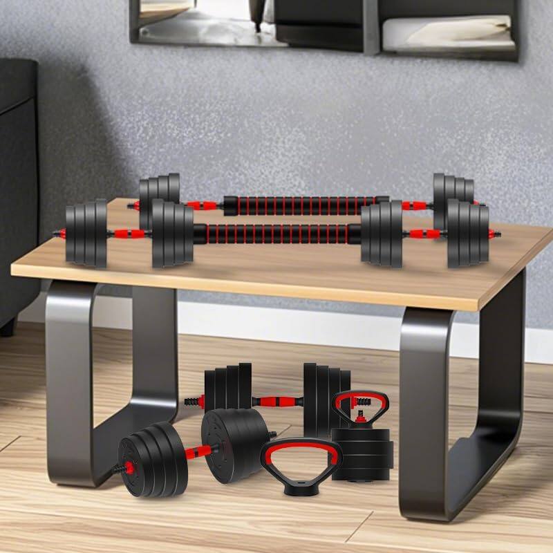 Angle. Aukfa - 25LB 4-in-1 Adjustable Dumbbell Set - Converts to Barbell, Kettlebell & Push-Up Stands, Home Gym - Black.