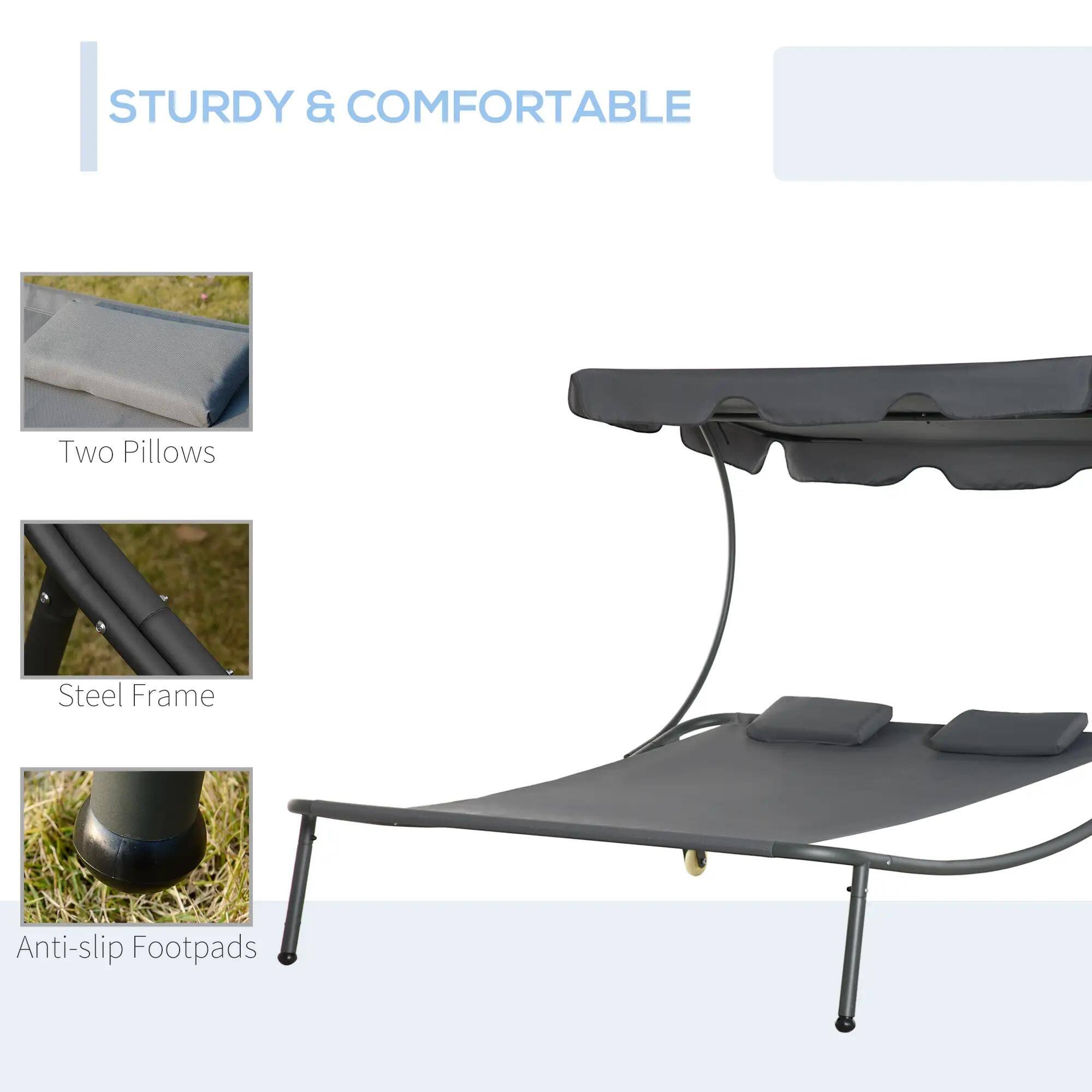 STURDY & COMFORTABLE
Two Pillows
Steel Frame
Anti-slip Footpads