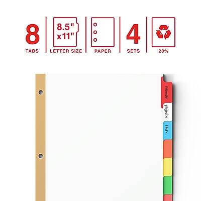 8 TABS  
8.5" x 11" LETTER SIZE  
4 SETS  
20%  
PAPER