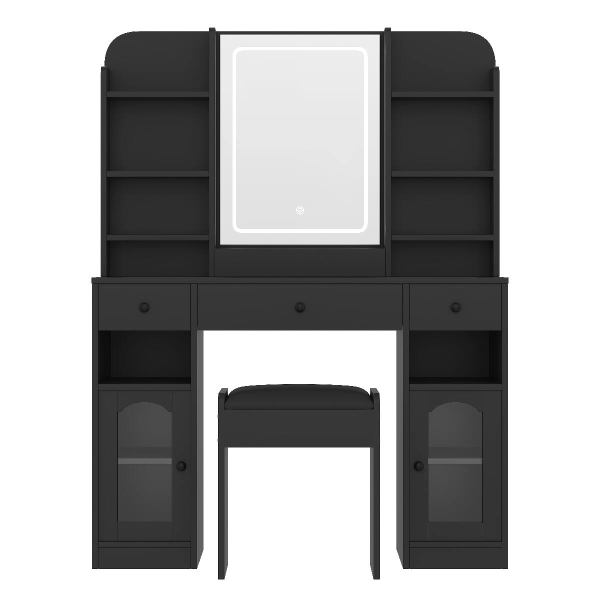 Alt View 7. Loheer - Loheer Vanity Desk with LED Mirror, RGB Glass Cabinets, Three Drawers, Storage Shelves and Stool, 43.2 Inch Black - Black.