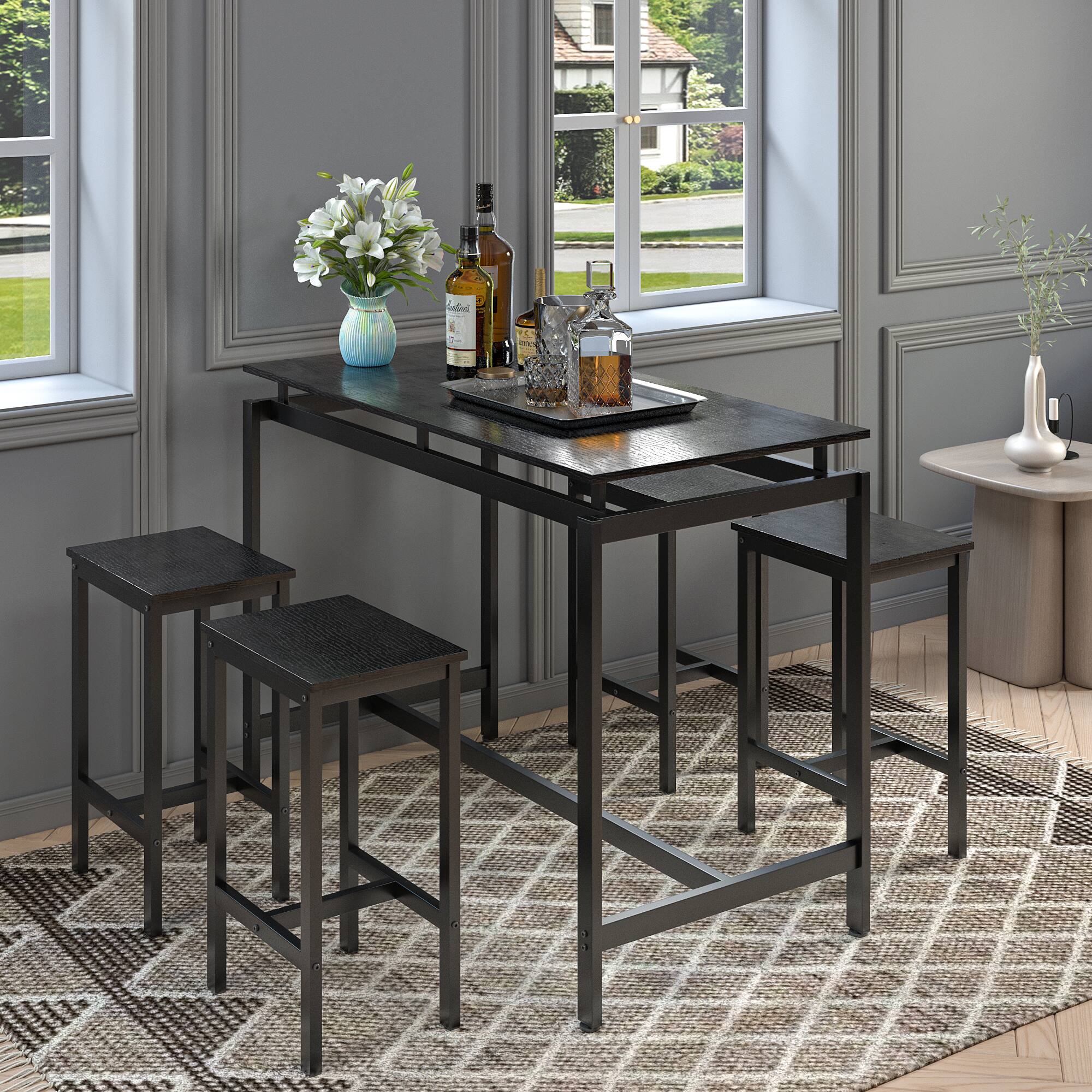 Alt View 6. Ecooso - 5 Piece Dining Table Set with 4 Bar Stools, Counter Height Pub Table for Kitchen or Small Space - Black.