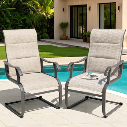 Front. Nuu Garden - Outdoor Patio Dining Chair Set of 2, Comfortable Breathable Textilene, Iron Frame - Beige and Gray.