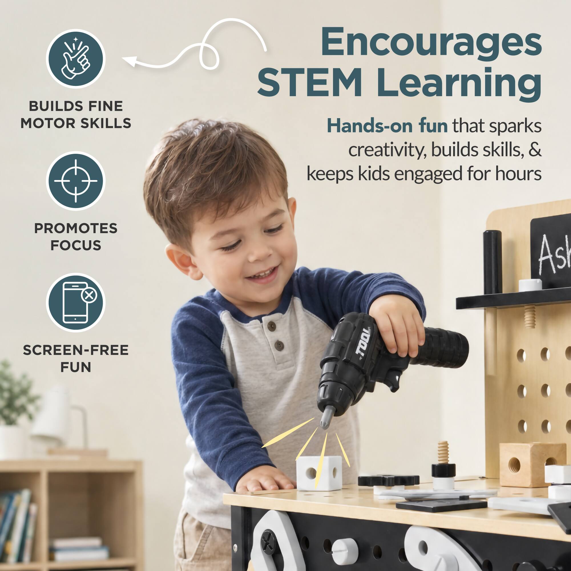 Encourages STEM Learning  
Hands-on fun that sparks creativity, builds skills, & keeps kids engaged for hours

BUILDS FINE MOTOR SKILLS  
PROMOTES FOCUS  
SCREEN-FREE FUN