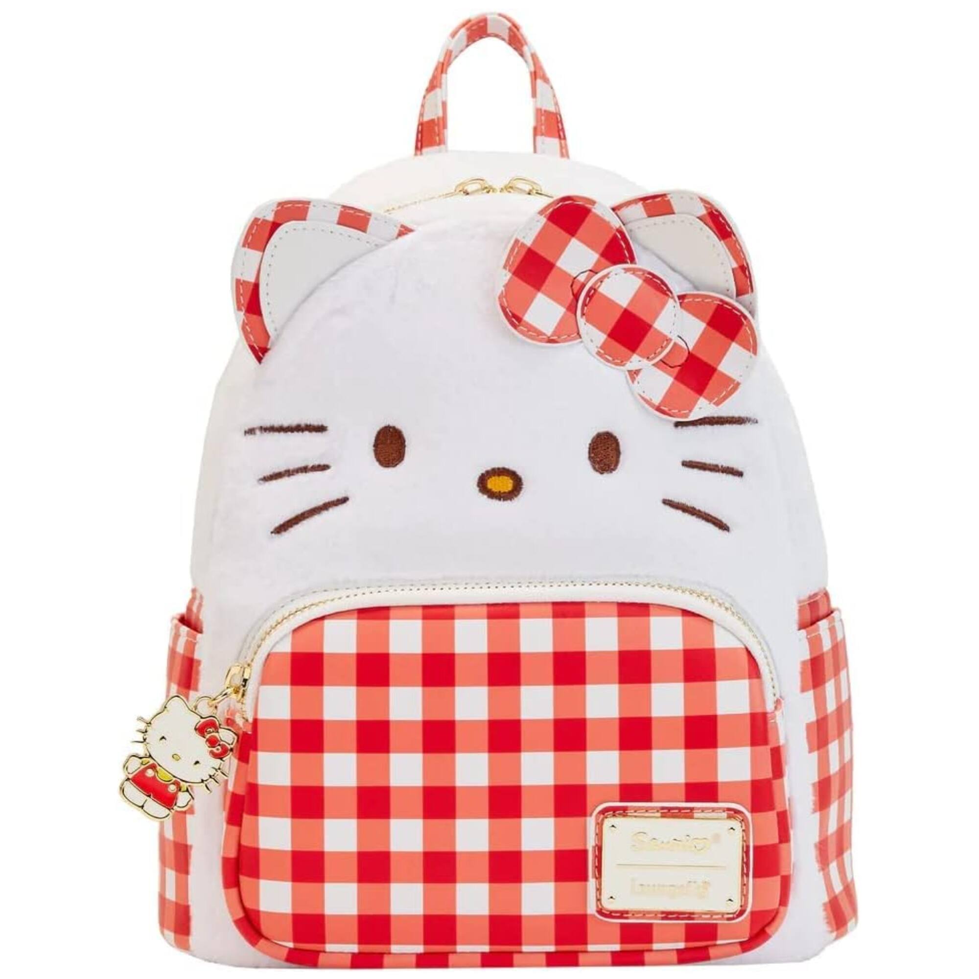 Front. LoungeFly - Loungefly Sanrio Hello Kitty Gingham Mini Backpack - Multicolored.