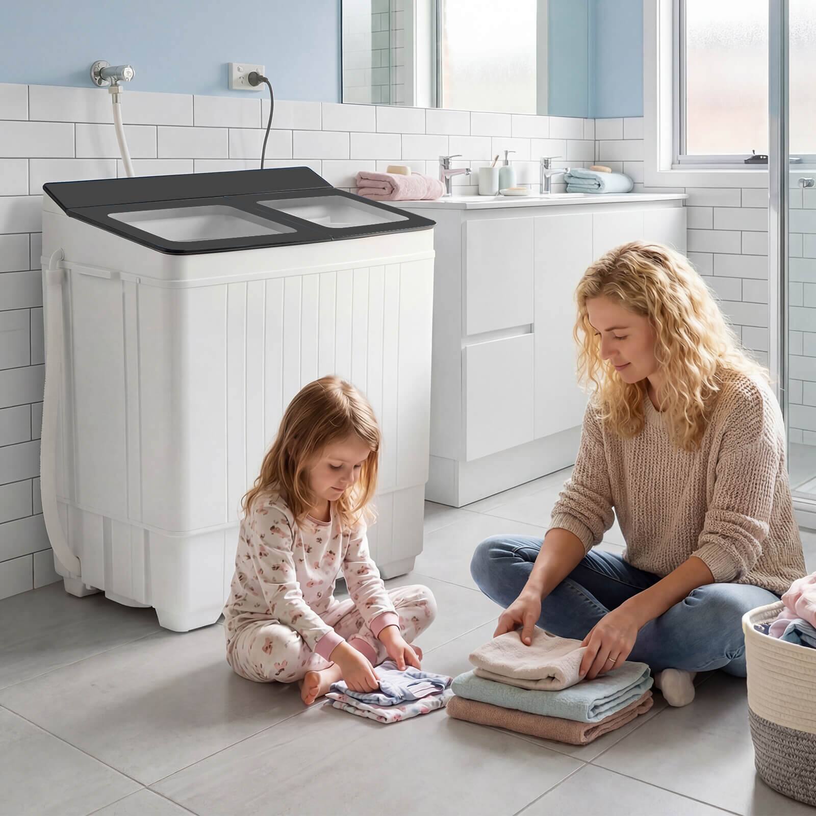Alt View 1. Costway - Costway Portable Washing Machine with 18 LBS Washer 8 LBS Spinner Combo Twin Tub Washer - Gray & White.