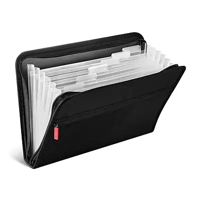 Front. Staples - Accordion File, 7-Pocket, Letter Size, Black - Black.