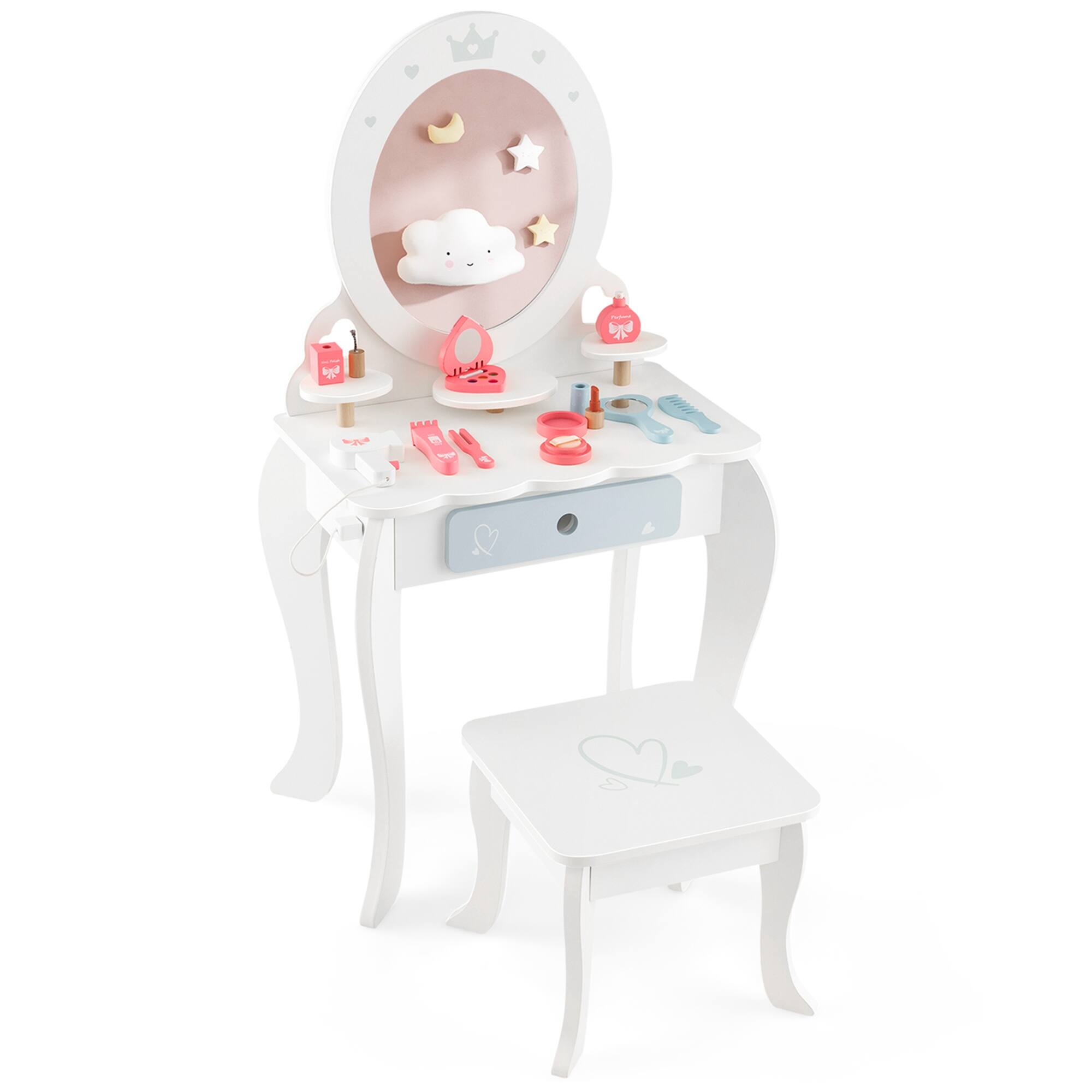 Alt View 9. Costway - Costway Kids Vanity Set Makeup Table & Chair Sweet Accessories Included Storage Drawer - White.