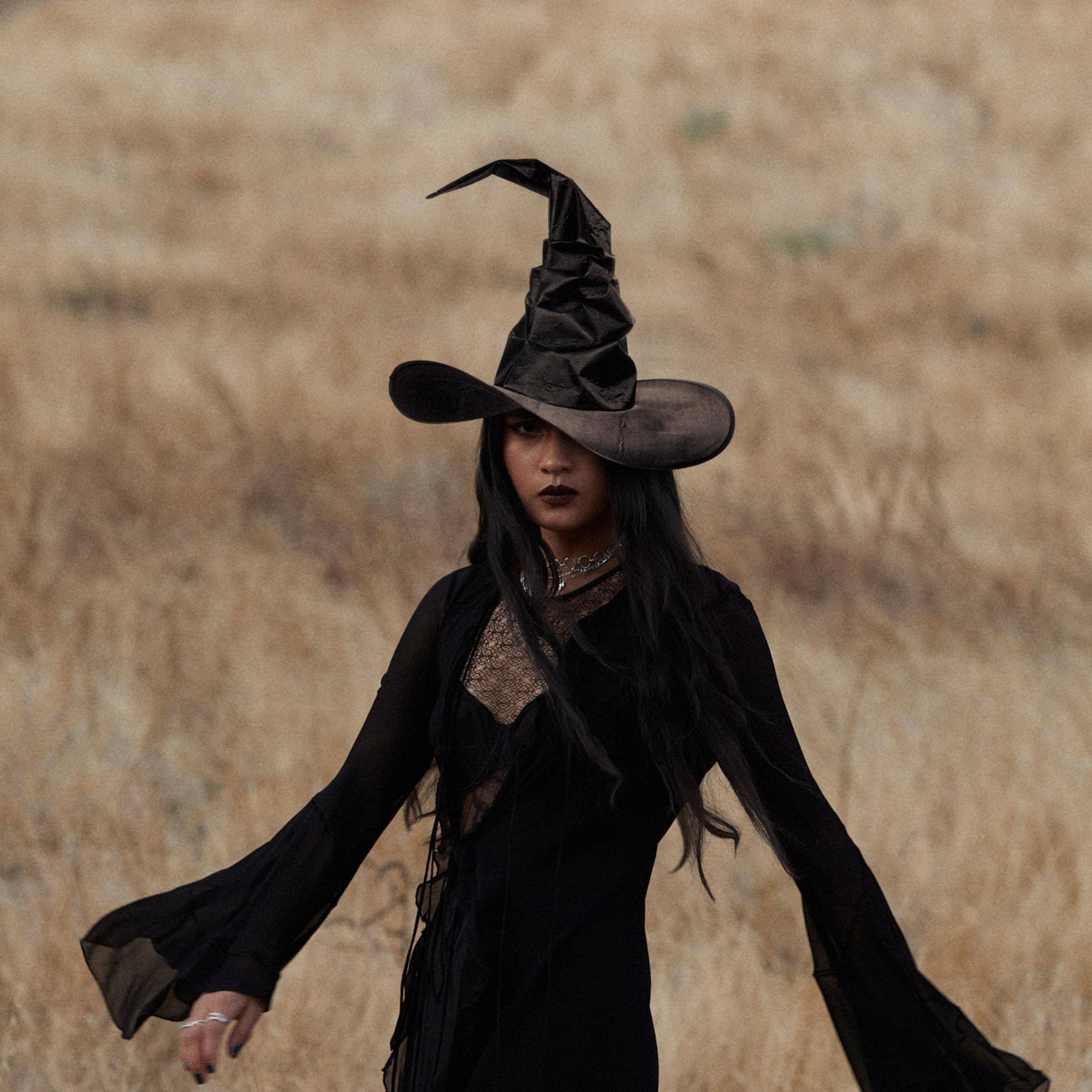 Alt View 10. Underwraps - Curved Witch Hat Adult Costume Accessory | Black - Black.