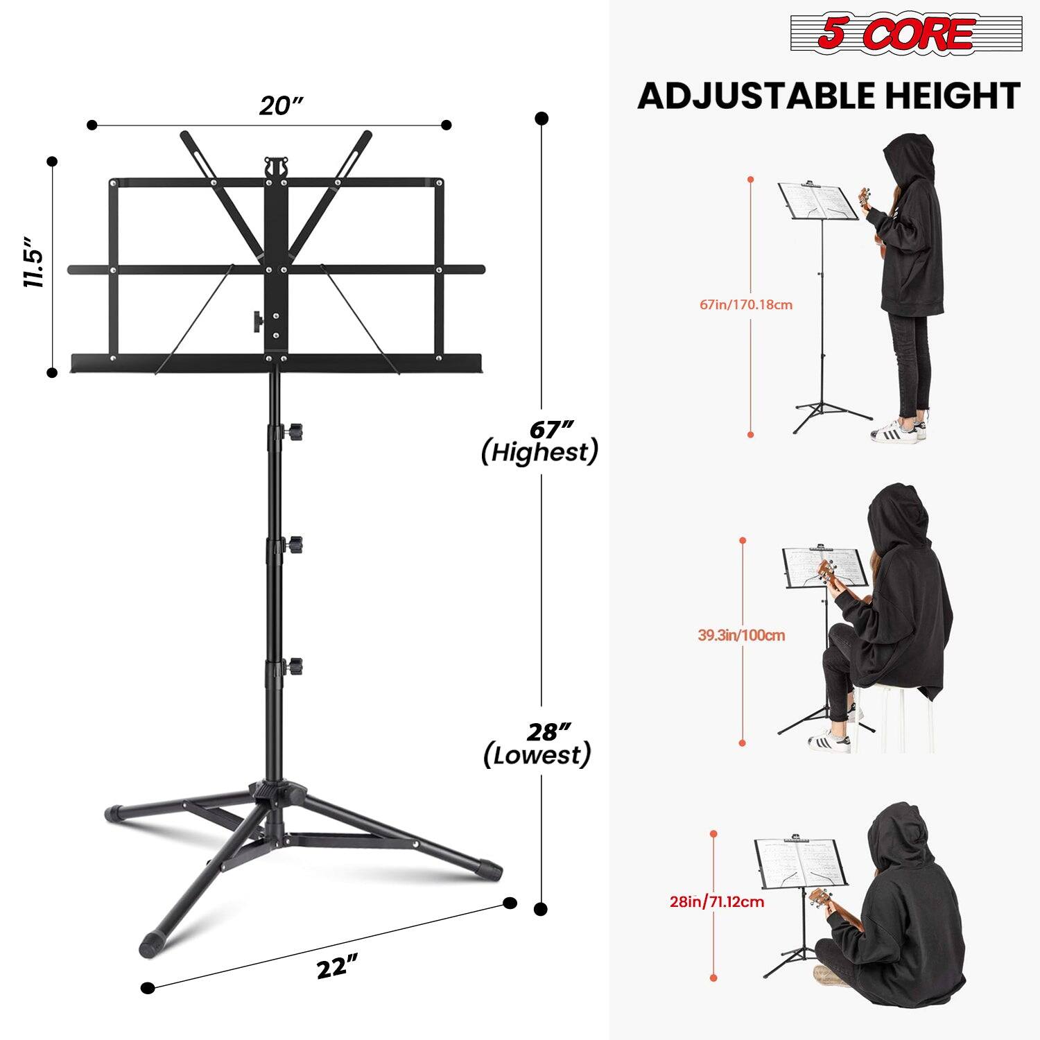 5 CORE  
ADJUSTABLE HEIGHT  

20"  
11.5"  
67" (Highest)  
28" (Lowest)  
22"  

67in/170.18cm  
39.3in/100cm  
28in/71.12cm