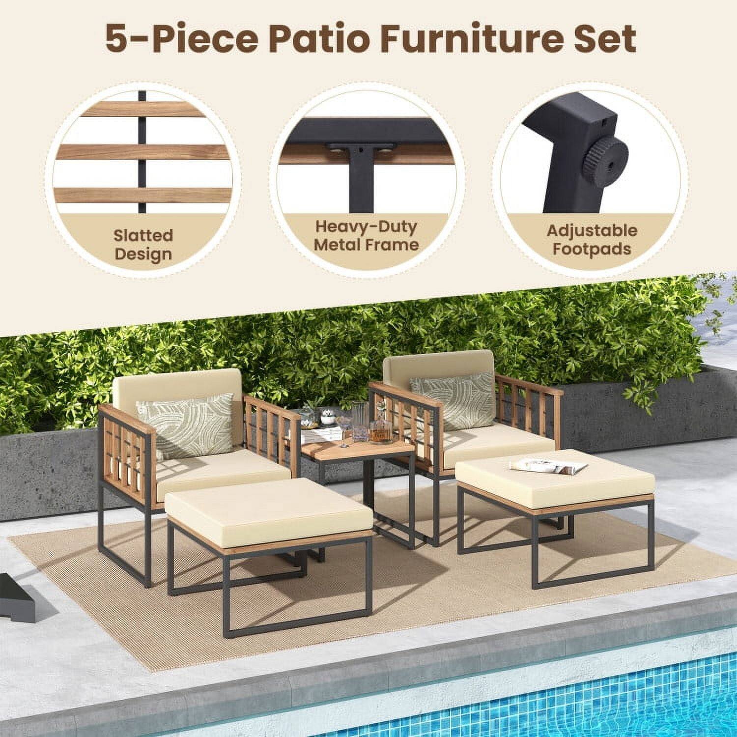 5-Piece Patio Furniture Set

- Slatted Design
- Heavy-Duty Metal Frame
- Adjustable Footpads