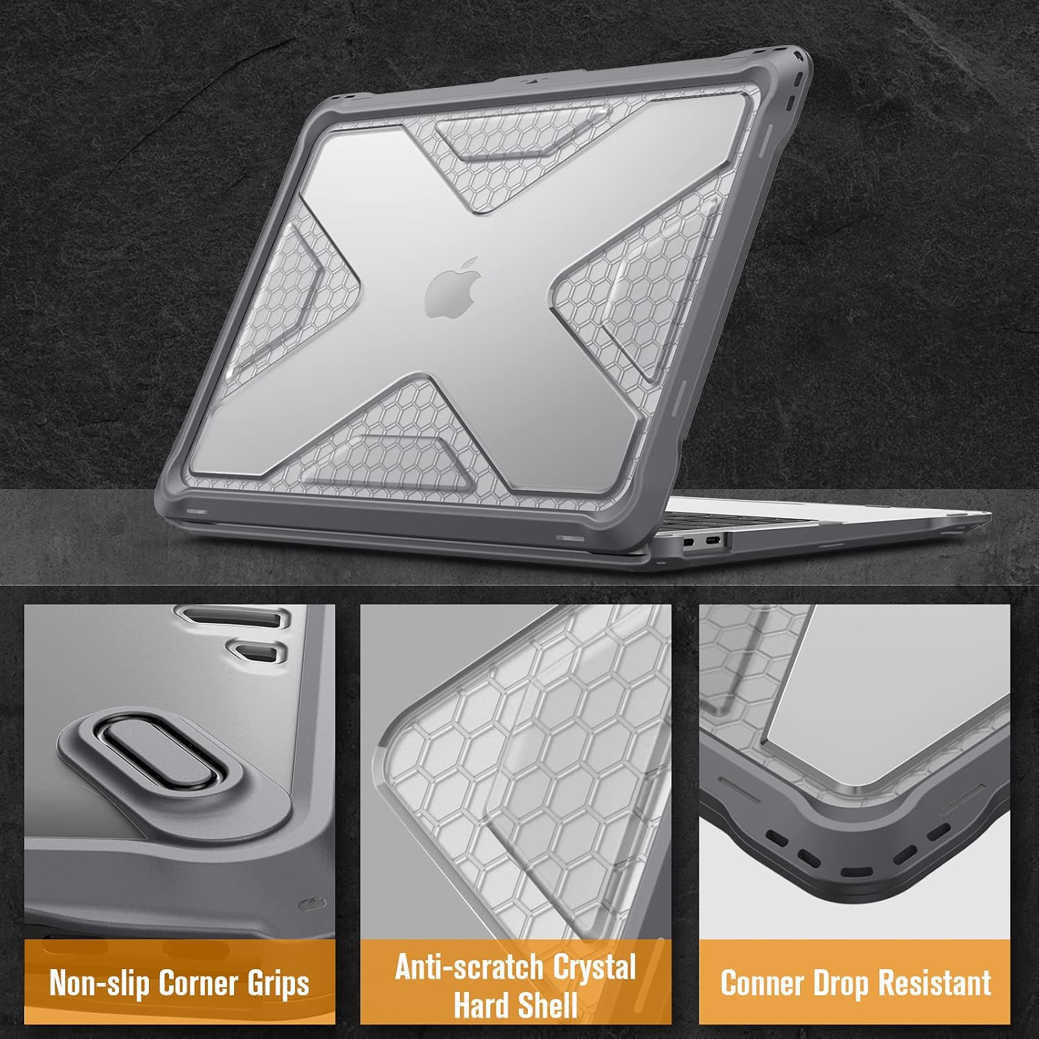Non-slip Corner Grips  
Anti-scratch Crystal Hard Shell  
Corner Drop Resistant