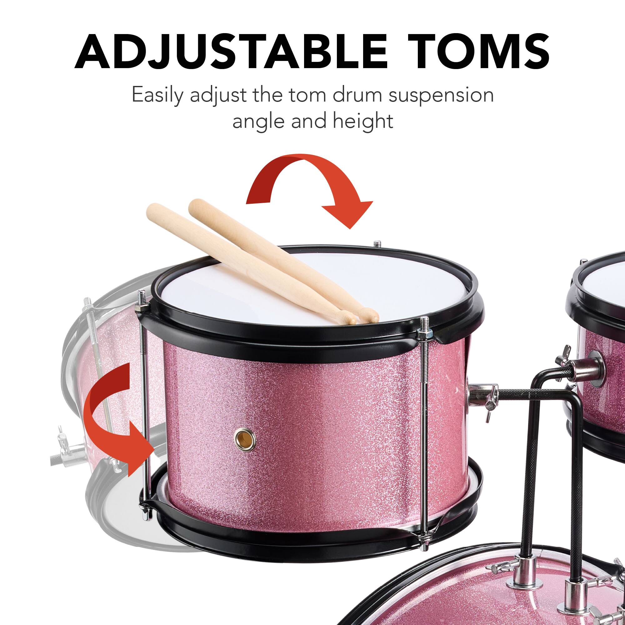 ADJUSTABLE TOMS

Easily adjust the tom drum suspension angle and height