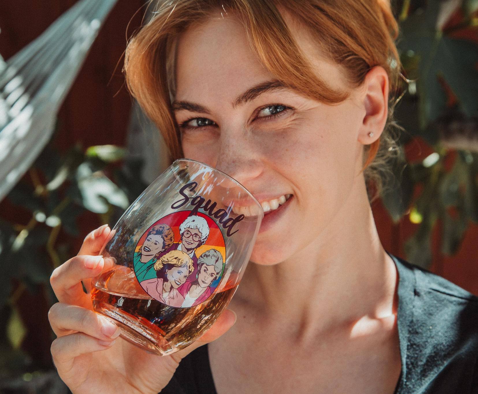 Alt View 3. Silver Buffalo - The Golden Girls Rainbow "Squad" Teardrop Stemless Wine Glass | Holds 20 Ounces - Purple.