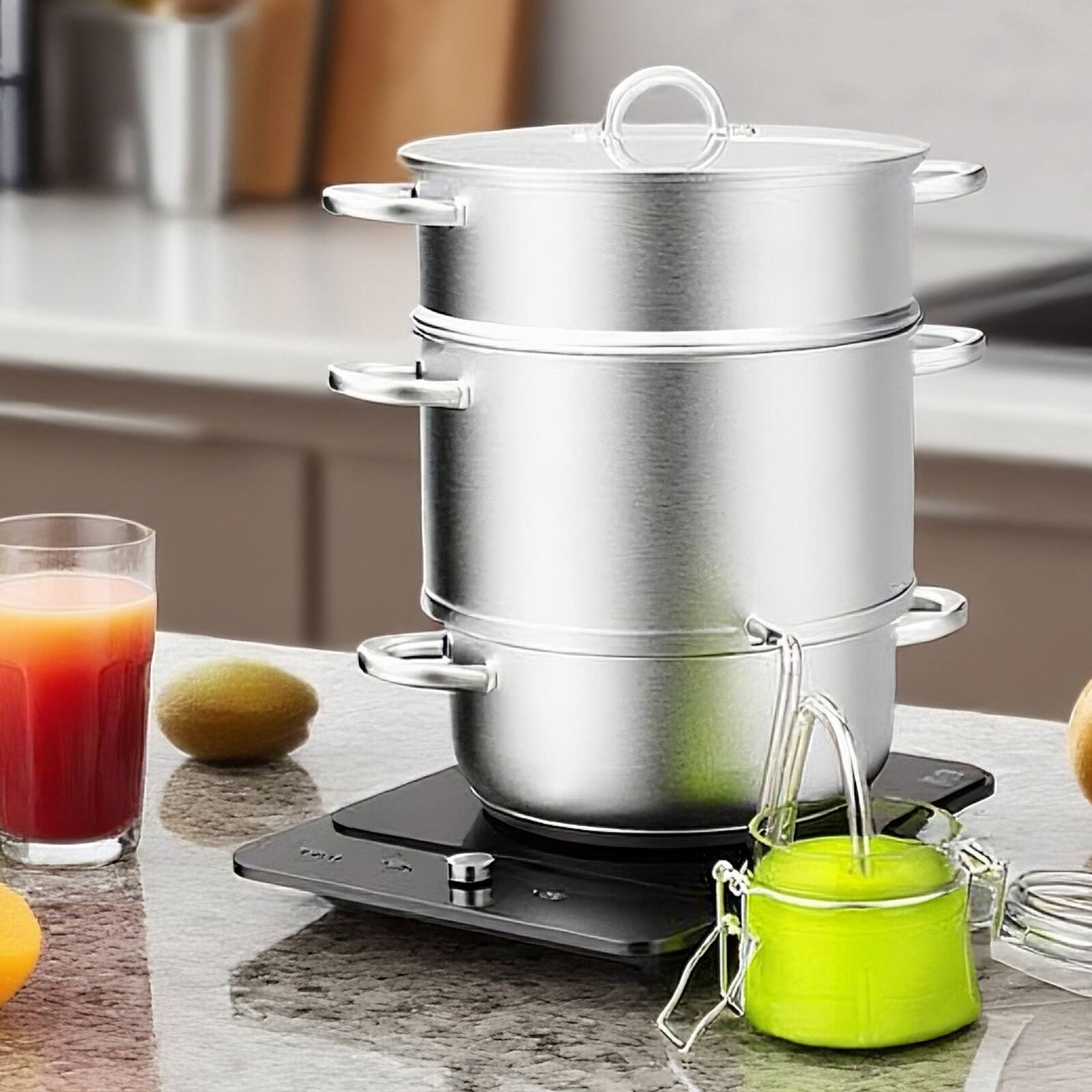 Alt View 4. Winado - 11 Quart Juice Steamer Stainless Steel with Tempered Glass Lid Clamp, Loop Handles for Restaurant Soup, Juice & Steaming - Silver.