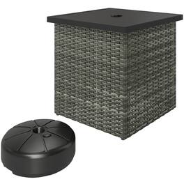 Outsunny - All Weather Wicker Side Table with 1.5" Umbrella Hole, Square PE Rattan Outdoor End Table with Umbrella Base - Gray