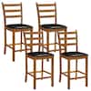 Front. Costway - Costway 24" Rubber Wood Ladder Back Bar Stools Set of 4 with Upholstered Cushioned Seats - Walnut,Black.