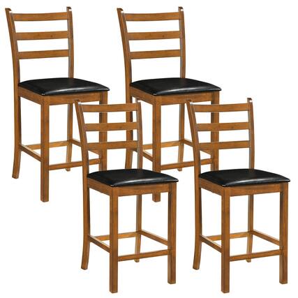 Front. Costway - Costway 24" Rubber Wood Ladder Back Bar Stools Set of 4 with Upholstered Cushioned Seats - Walnut,Black.