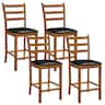Costway - 24" Rubber Wood Ladder Back Bar Stools Set of 4 with Upholstered Cushioned Seats - Walnut,Black
