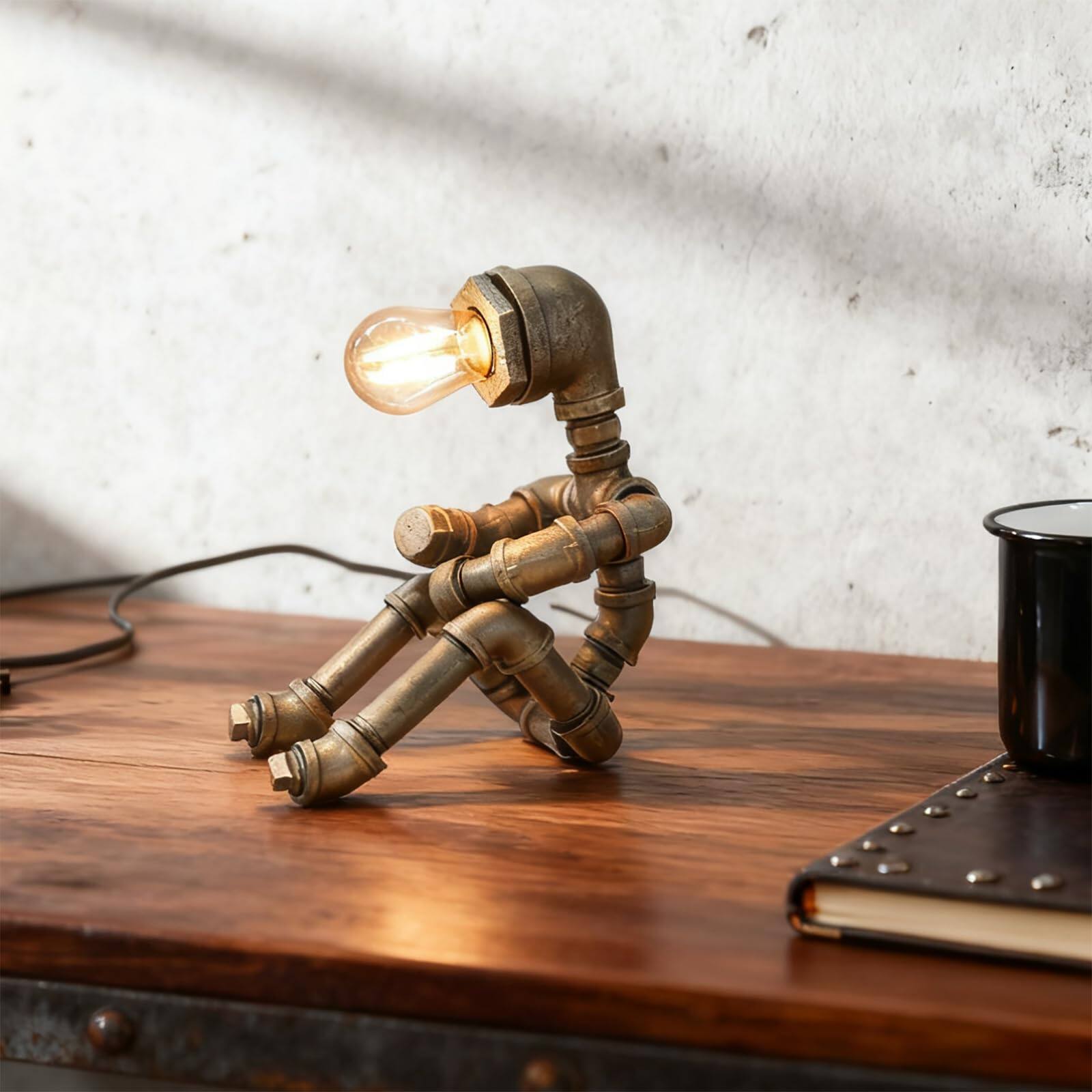 Alt View 2. Cedar Assembly - Steampunk Table Lamp Dimmable Edison Light Industrial Retro Desk Pipe Robot Iron Lighting Cool Gifts For - Default.
