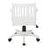 I'm sorry, but the text "LUCK I FREE -g" does not seem to be related to the image of the white chair. The image shows a white chair with black wheels and a black armrest. It is a simple and clean design, suitable for various settings such as offices, homes, or even outdoor events.