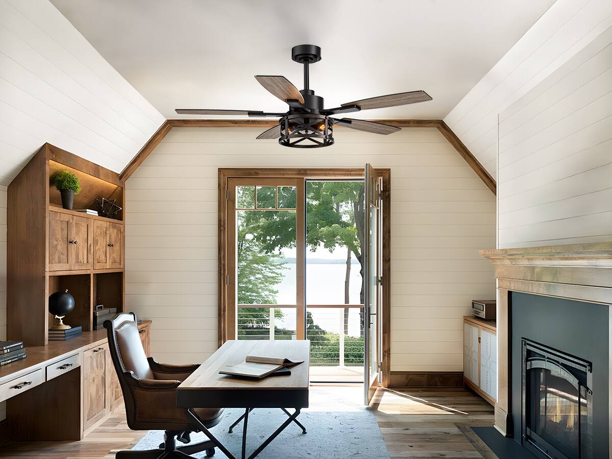 Alt View 1. Siljoy - 52 Inch Black Ceiling Fan with Lights and Remote Farmhouse Cage Ceiling Fan Fits Patio Bedroom Living Room - Gold and Black.