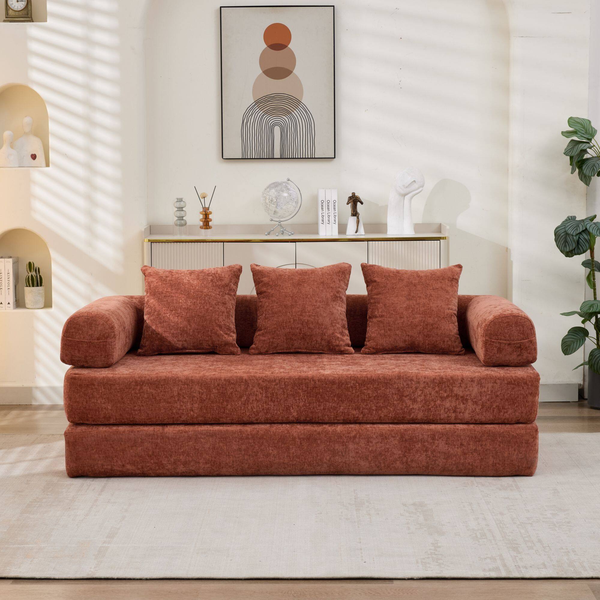 Alt View 6. GOODSILO - Convertible Folding Floor Sofa Bed with Armrests for Living Room, Bedroom, and Studio Lounging - Orange.