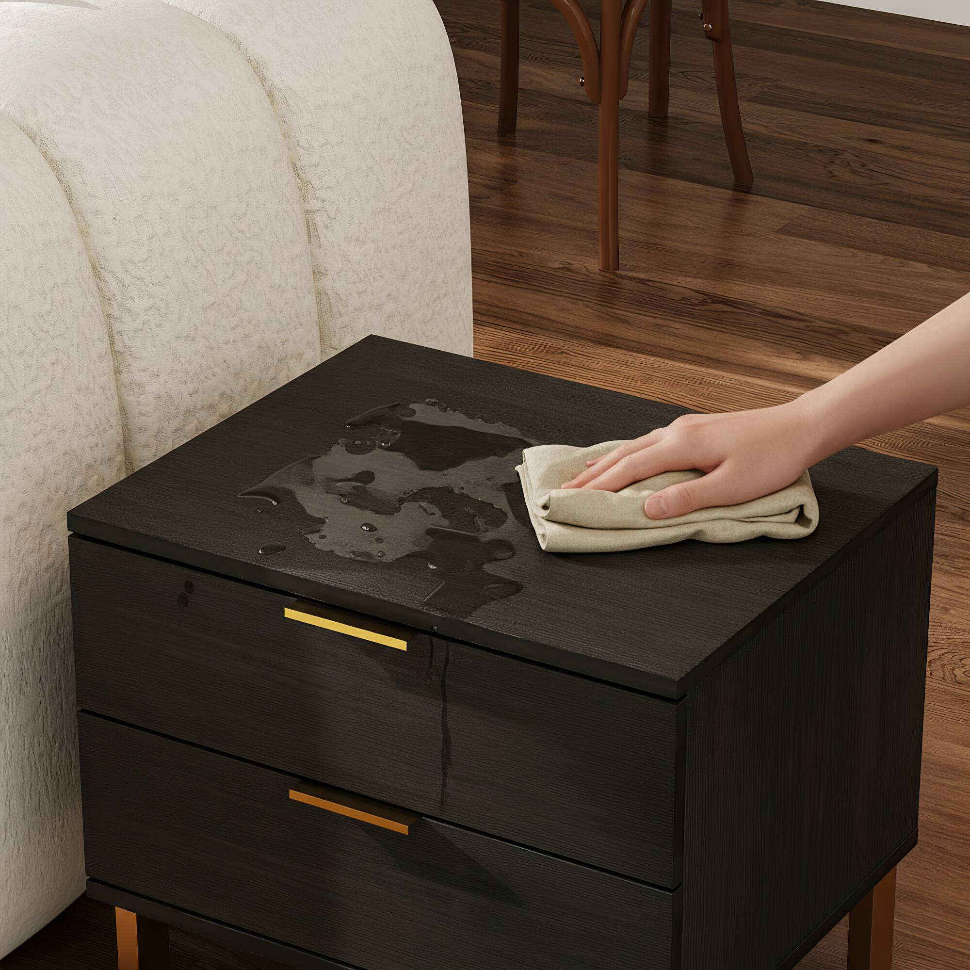 Alt View 2. FUFU & GAGA - FUFU&GAGA 2 - Drawer Nightstand with Gold Accents: Stylish Bedside Storage - Black.