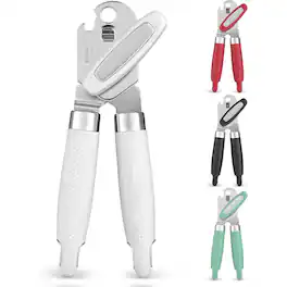 Zulay Kitchen - Heavy-Duty Stainless Steel Can Opener with Bottle Opener & Soft Grip Handles - White