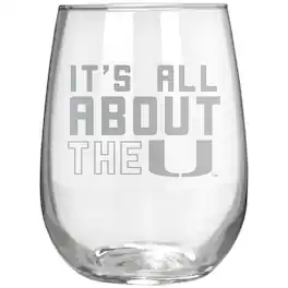 Great American Products - Miami Hurricanes Etched 17oz. Rally Cry Stemless Wine Glass - Multicolor