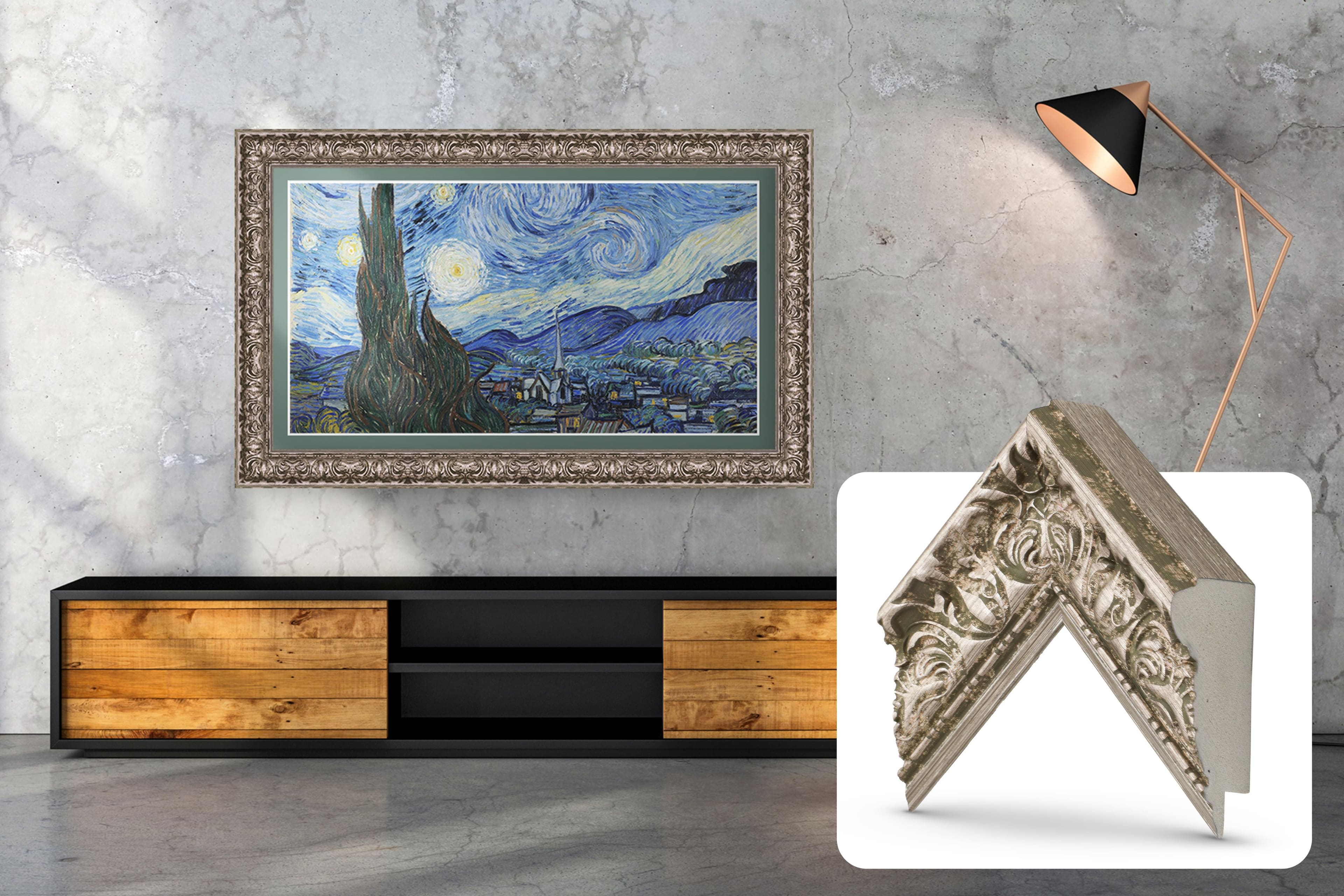 Front. Deco TV Frames - Premiere Bezel for Samsung the Frame TV - 43" - Tuscan Silver.