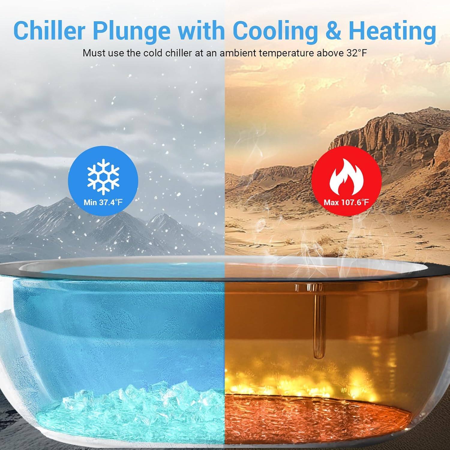 Chiller Plunge with Cooling & Heating  
Must use the cold chiller at an ambient temperature above 32°F  
Min 37.4°F  
Max 107.6°F