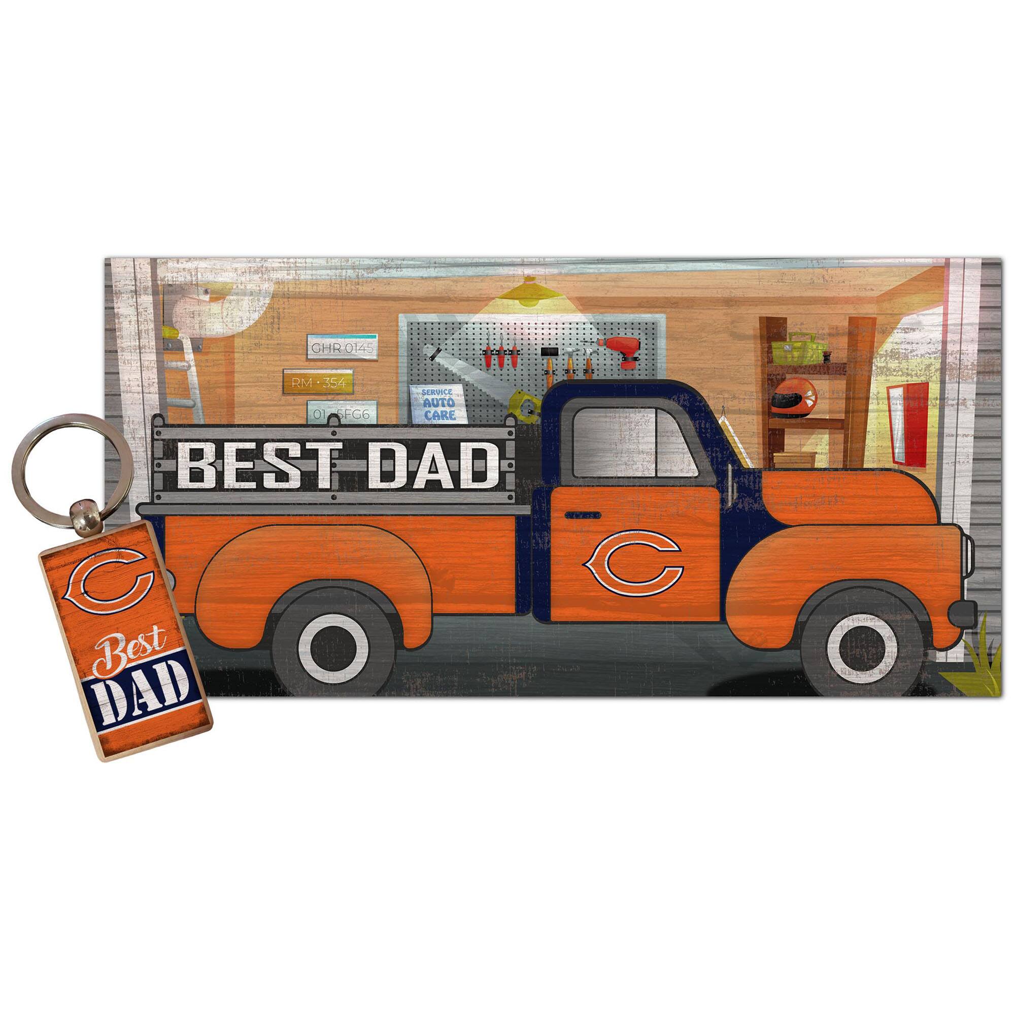 Chicago Bears 6'' x 12'' Best Dad Truck Sign & Key Chain Bundle