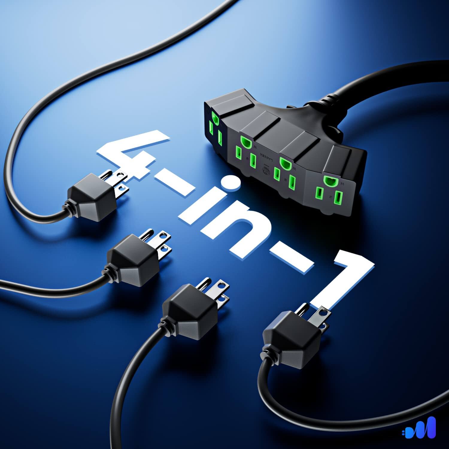 Alt View 1. Maximm - 10/3 SJTW Extension Cord 25 Feet, 10AWG, ETL Listed, 3 Prong Plug 4-Outlet Heavy Duty 15A, 1875W - Black.