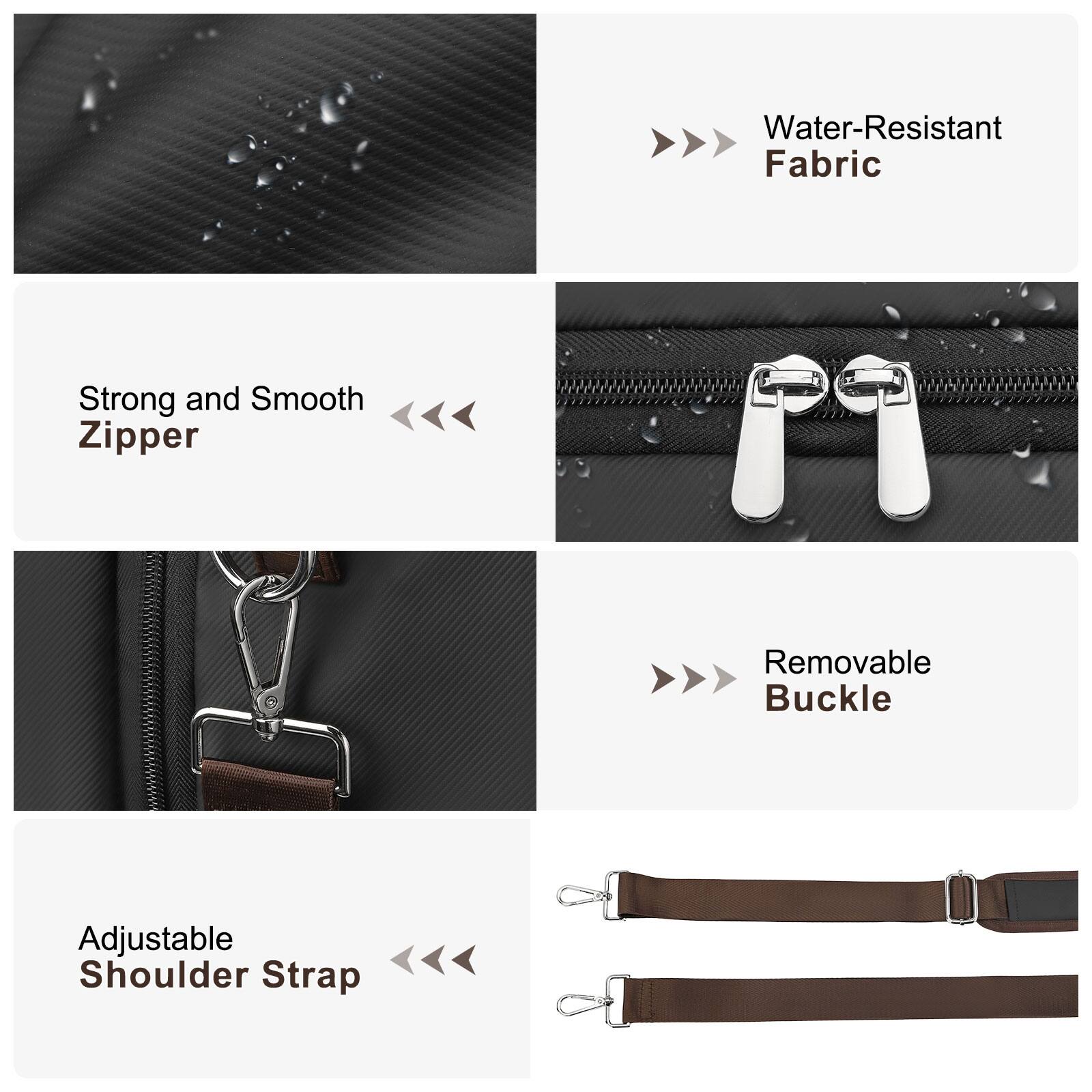 - Water-Resistant Fabric
- Strong and Smooth Zipper
- Removable Buckle
- Adjustable Shoulder Strap