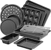 Front. HONGBAKE - 10 Pieces Bakeware Sets Including Rack, Cookie Sheet, Cake Pans, Loaf Pan, Muffin Pan, Pizza Pan - Grey.
